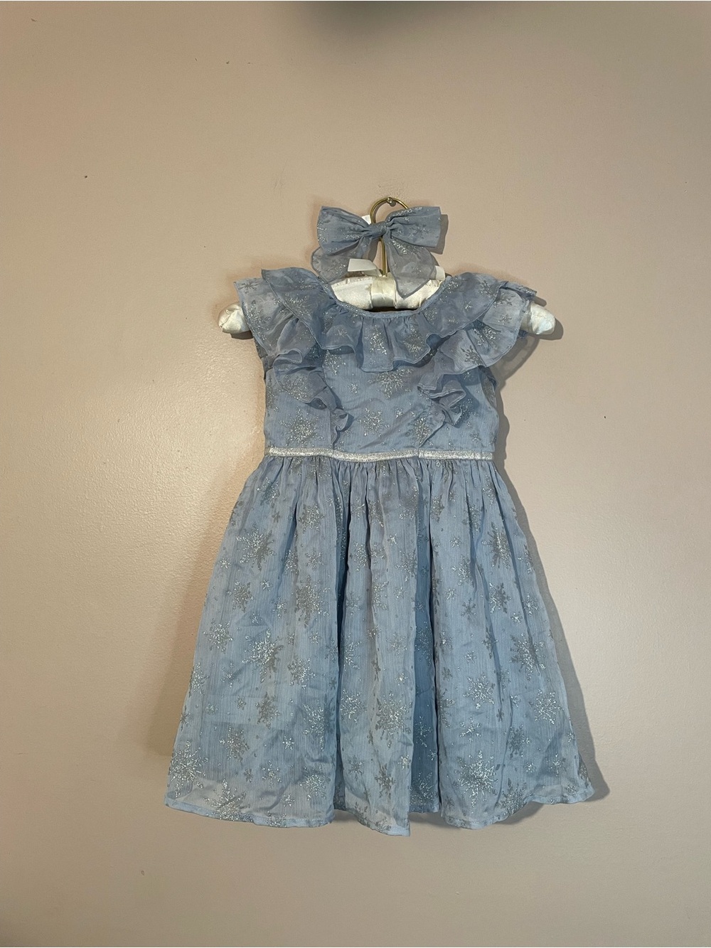 Disney Janie and Jack Frozen dress blue snowflake ruffles tulle dress & hair bow